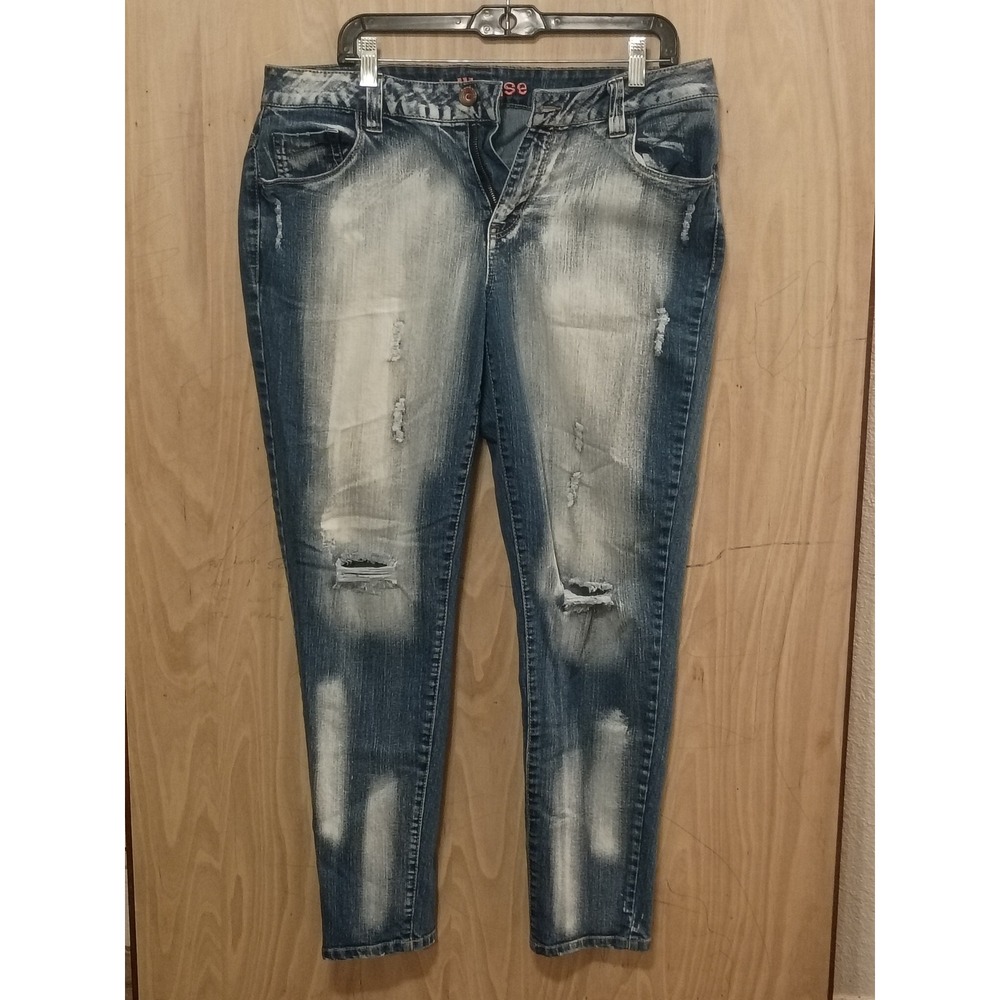 Dollhouse Womens Distressed Skinny Jeans Blue Medium Wash Ripped Size 16